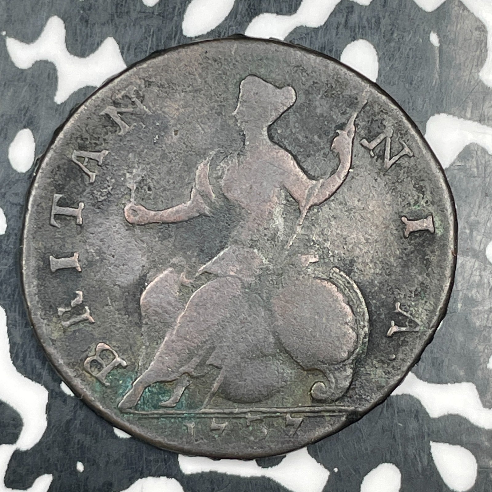 1737 Great Britain 1/2 Penny Half Penny Lot#F8720 Edge Damage