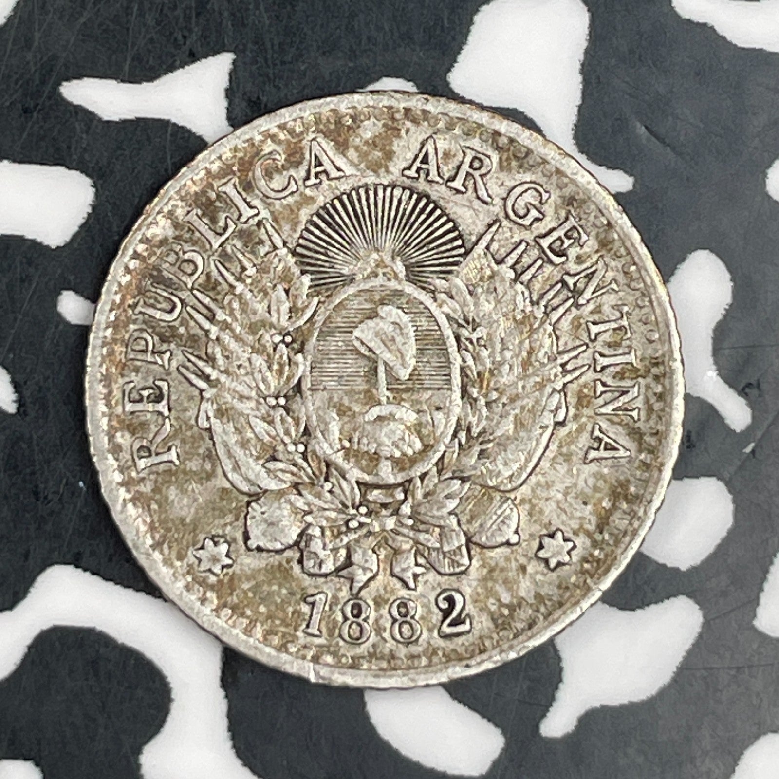 1882 Argentina 10 Centavos Lot#F7697 Silver!