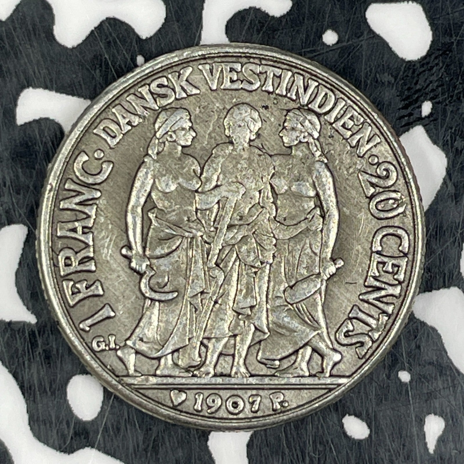 1907 Danish West Indies 20 Cents/1 Franc Lot#JM0719 Silver! Nice!