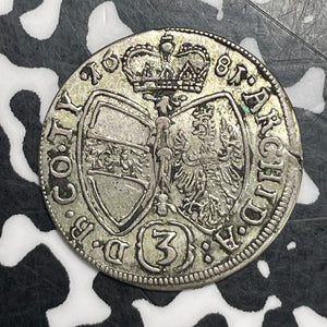 1681 Austria 3 Kreuzer Lot#T6505 Silver! KM#1245