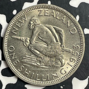 1953 New Zealand 1 Shilling Lot#T0753 High Grade! Beautiful! Key Date!