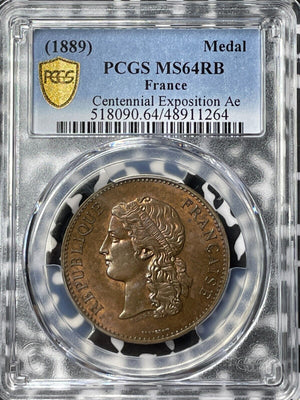 (1889) France Paris Centennial Exposition Medal PCGS MS64RB Lot#G6963 Choice UNC