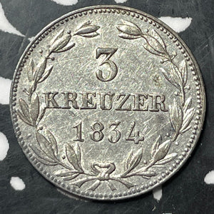 1834 Germany Nassau 3 Kreuzer Lot#E8800 Nice!