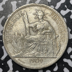 1909-A French Indo-China 1 Piastre Lot#JM7988 Large Silver! Old Cleaning