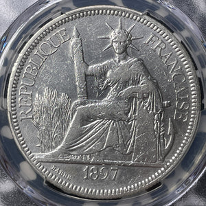 1897-A French Indo-China 1 Piastre PCGS Cleaned-XF Detail Lot#MK97 Silver!