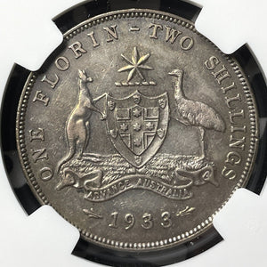 1933 Australia 1 Florin NGC XF45 Lot#G8539 Silver! Key Date!