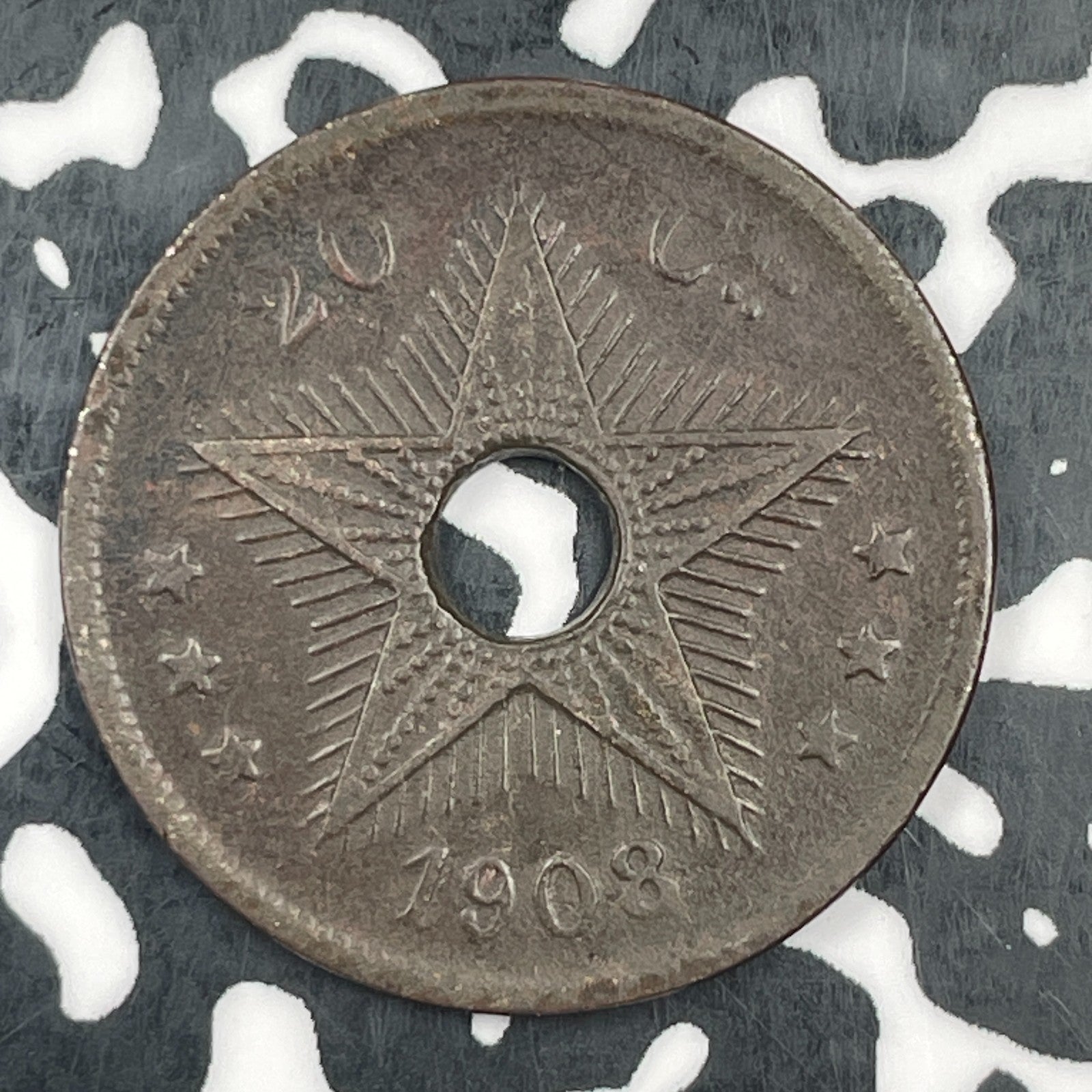 1908 Belgian Congo 20 Centimes Lot#F8133 Scarce! Reverse Scratch