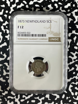1873 Newfoundland 5 Cents NGC F12 Lot#G184 Silver! Very Scarce! Obverse 1