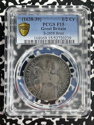 (1638-39) G.B. Charles I 1/2 Crown PCGS F15 Lot#G938 Silver! S-2858 Briot
