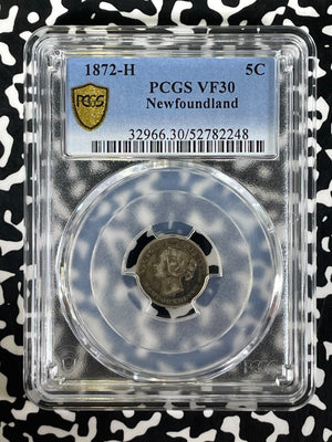 1872-H Newfoundland 5 Cents PCGS VF30 Lot#G302 Silver!