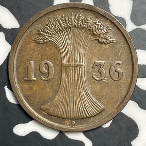 1936-D Germany 2 Pfennig Lot#E9096 High Grade! Beautiful!