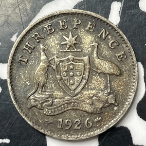 1926 Australia 3 Pence Threepence Lot#E9469 Silver!