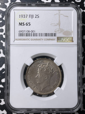 1937 Fiji 1 Florin NGC MS65 Lot#G9031 Silver! Top Graded! Gem BU!