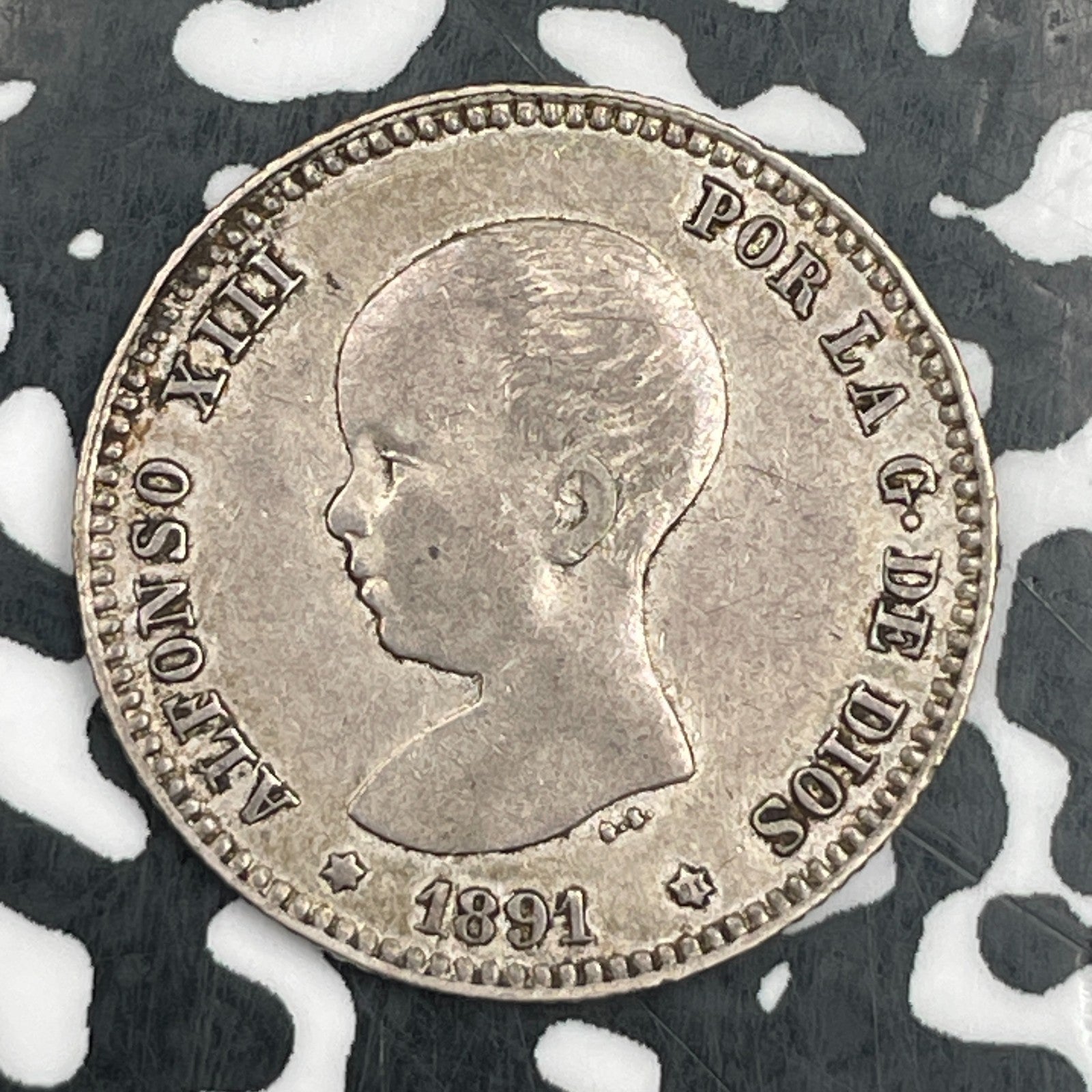 1891 Spain 1 Peseta Lot#JM1617 Silver! Nice!