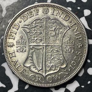 1928 Great Britain 1/2 Crown Half Crown Lot#E6792 Silver! High Grade! Beautiful!