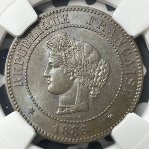 1886-A France 5 Centimes NGC MS62BN Lot#G8890 Nice UNC!