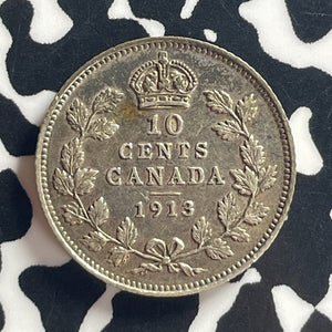 1913 Canada 10 Cents Lot#T7860 Silver! Nice! Small Leaves