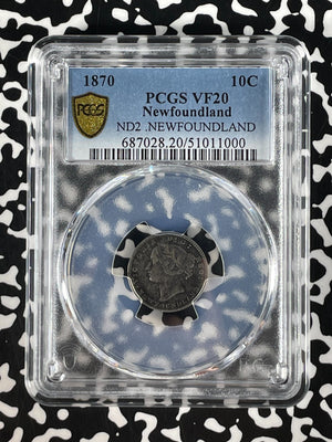 1870 Newfoundland 10 Cents PCGS VF20 Lot#G152 Silver! Key Date! ND2