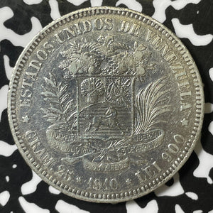 1910 Venezuela 5 Bolivares Lot#E4855 Large Silver Coin!