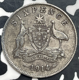 1914 Australia 6 Pence Sixpence Lot#T9998 Silver!