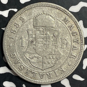 1882 Hungary 1 Forint Lot#T0255 Silver! Better Date