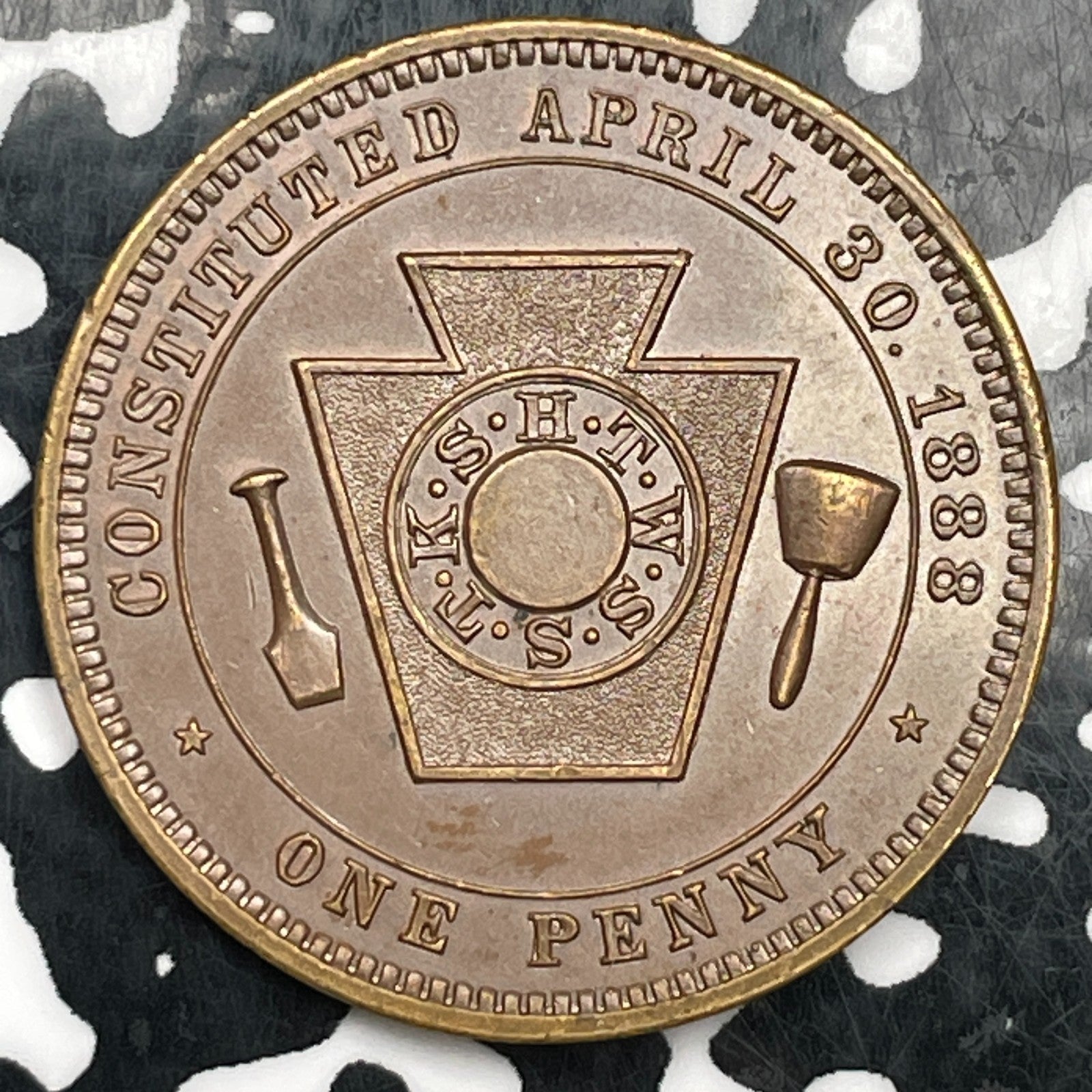 '1888' U.S. Pittsburgh Masonic 1 Penny Token Lot#N2665 Nice!
