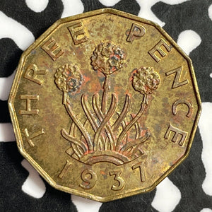 1937 Great Britain 3 Pence Threepence Lot#E1895 Beautiful Detail, Reverse Spot