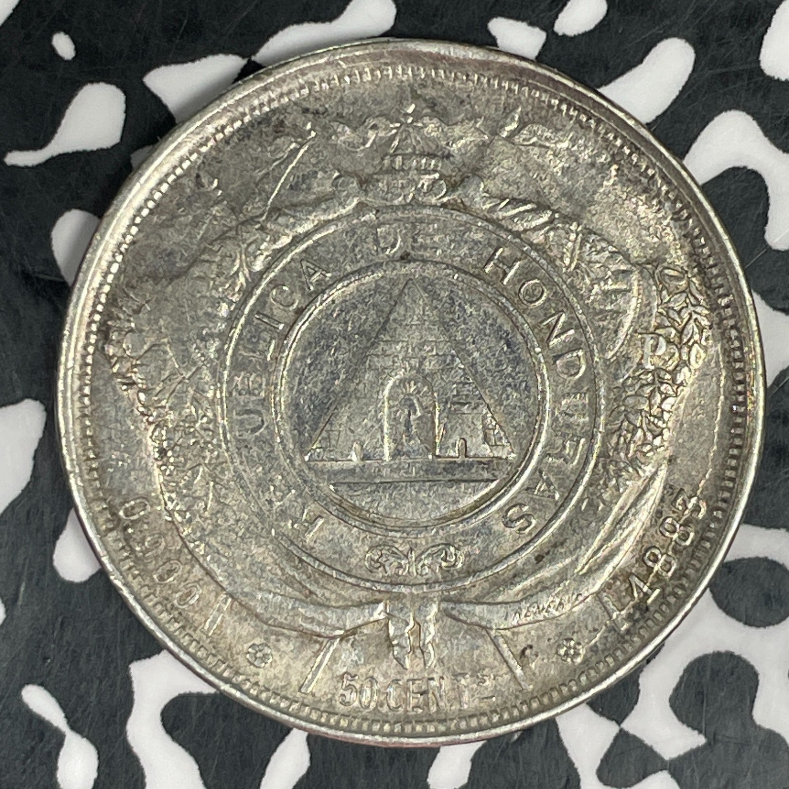 1883 Honduras 50 Centavos Lot#JM0488 Silver! Nice! Scarce!