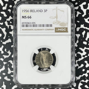 1956 Ireland 3 Pence Threepence NGC MS66 Lot#G012 Gem BU!