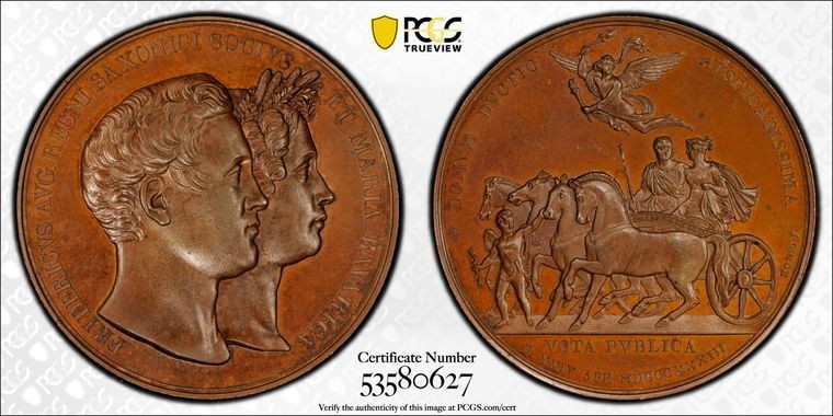 1833 Germany Saxony Frederick Augustus II Marriage Medal PCGS MS64 Lot#GV2280