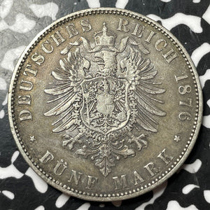 1876-E Germany Saxony 5 Mark Lot#JM7083 Large Silver Coin!