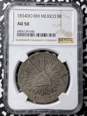 1834-Do RM Mexico 8 Reales NGC AU50 Lot#G8074 Large Silver! Scarce!