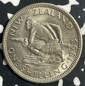 1953 New Zealand 1 Shilling Lot#T0744 High Grade! Beautiful! Key Date!