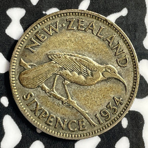 1934 New Zealand 6 Pence Sixpence Lot#E3646 Silver!