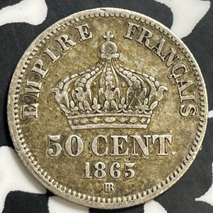 1865-BB France 50 Centimes Lot#E7933 Silver!