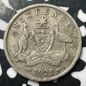 1925 Australia 6 Pence Sixpence Lot#E9452 Silver!