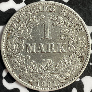 1901-G Germany 1 Mark Lot#D8069 Silver! Better Date, Old Cleaning