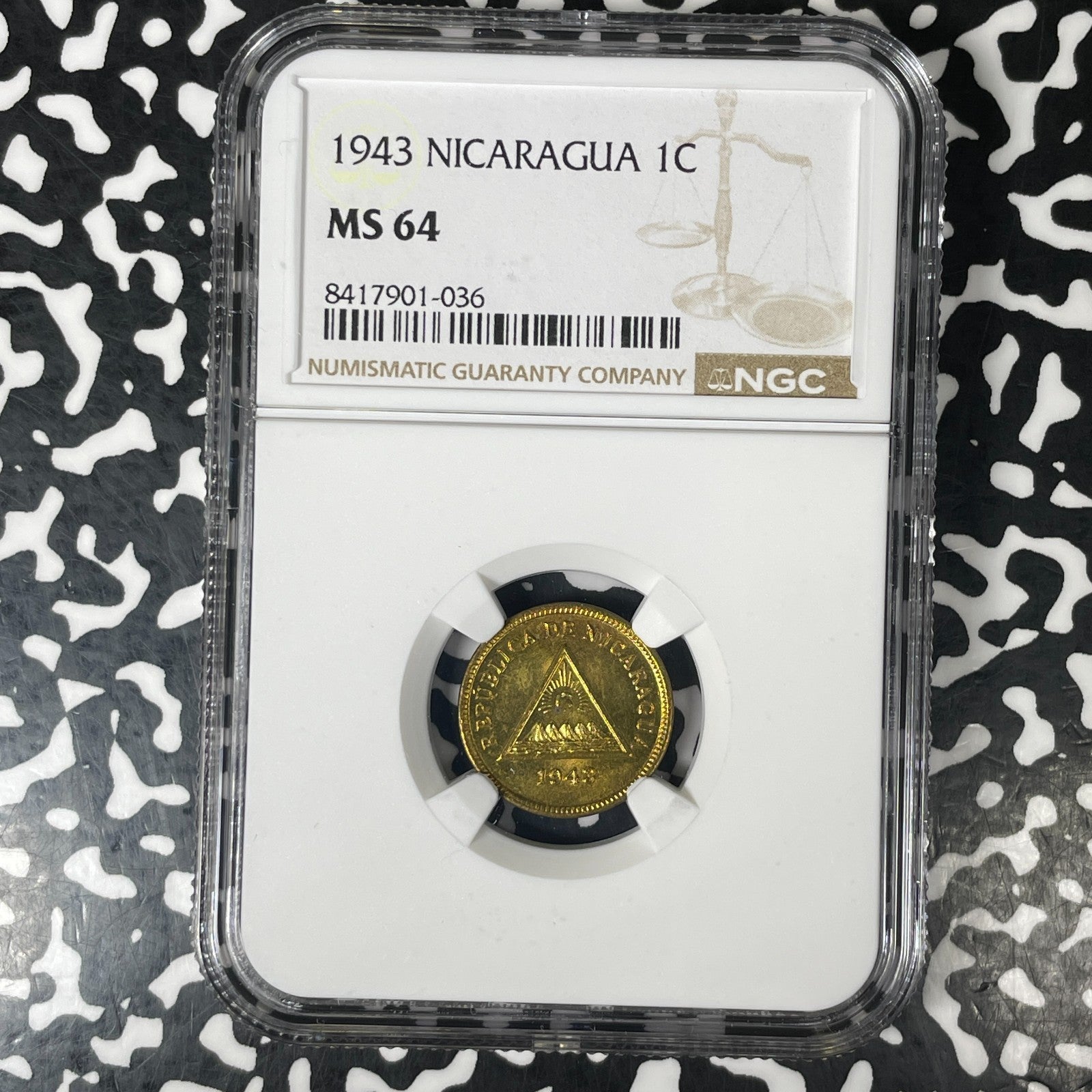 1943 Nicaragua 1 Centavo NGC MS64 Lot#G1491 Choice UNC!