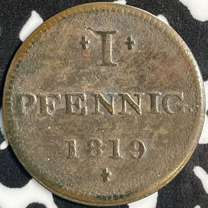 1819 Germany Frankfurt 1 Pfennig Judenpfennig Lot#E0153 KM#Tn7