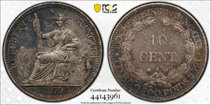 1879-A French Cochin-China 10 Centimes PCGS AU58 Lot#MK96 Silver! Lec-17