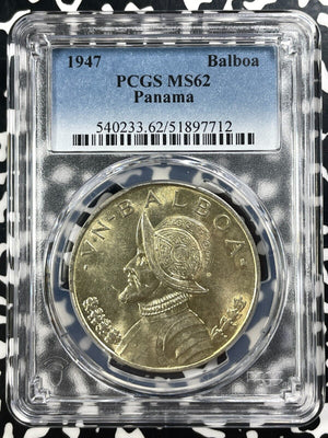 1947 Panama 1 Balboas PCGS MS62 (Many Available) (1 Coin Only) Silver! Nice UNC!