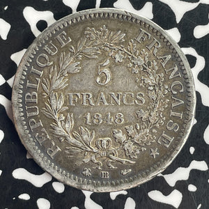 1848-BB France 5 Francs Lot#T8273 Large Silver Coin!