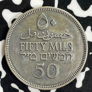 1933 Palestine 50 Mils Lot#C1083 Silver! Key Date! Cleaned