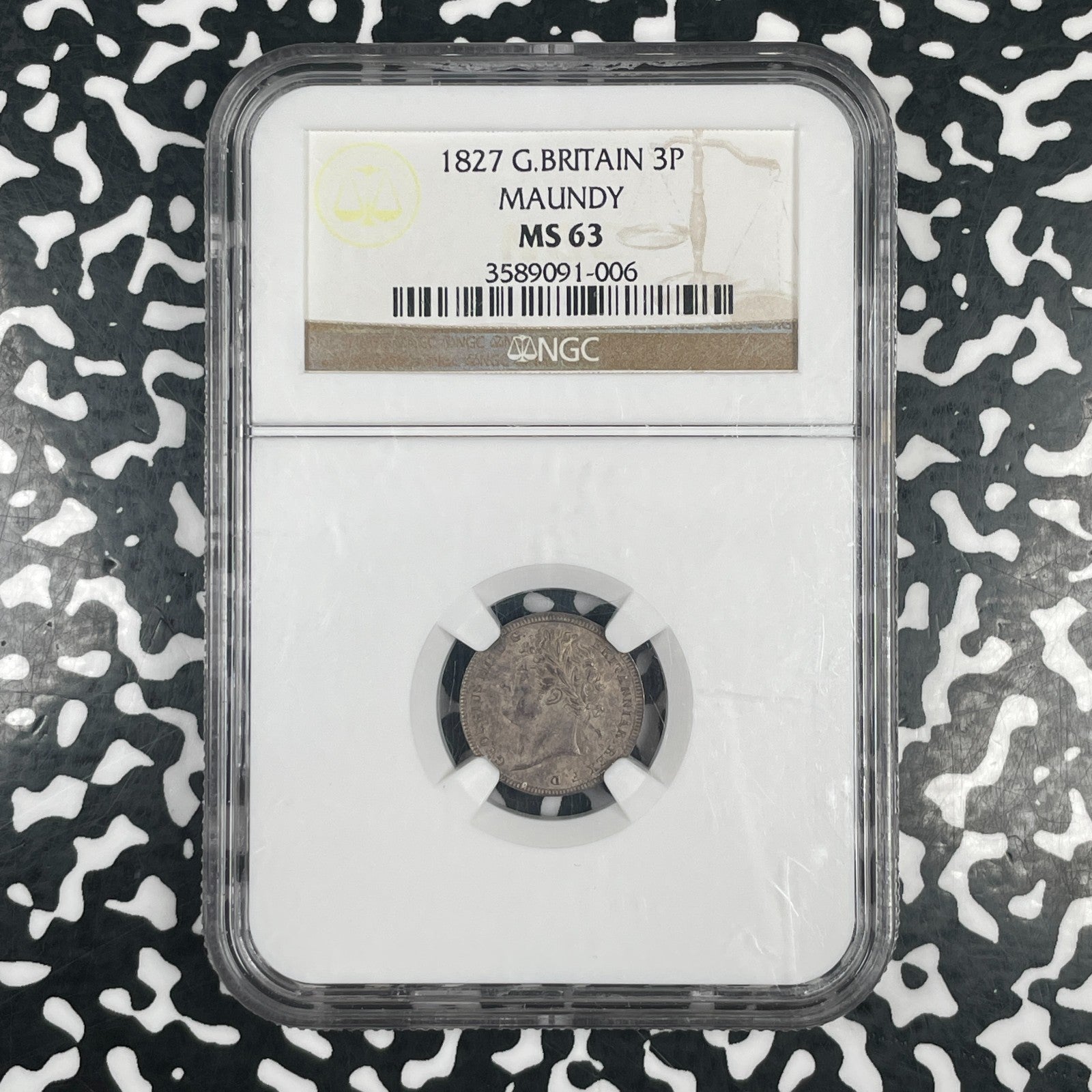 1827 Great Britain Maundy 3 Pence NGC MS63 Lot#G4175 Silver! Choice UNC!