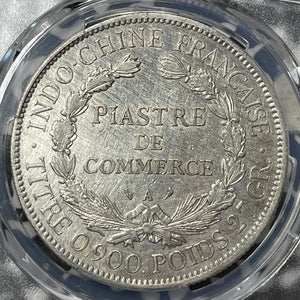 1907-A French Indo-China 1 Piastre PCGS Harshly Cleaned AU Det Lot#G8318 Silver!