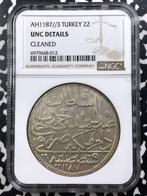 AH 1187 Year 3 (1775) Turkey 2 Zolota NGC Cleaned-UNC Details Lot#G9088