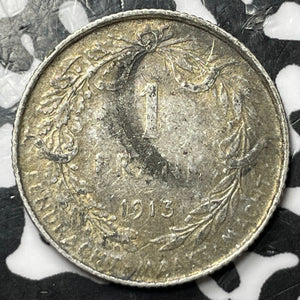 1913 Belgium 1 Franc Lot#D7792 Silver!