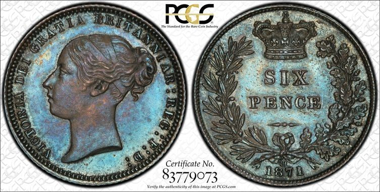 1871 Great Britain Victoria 6 Pence PCGS MS63 Lot#G3895 Silver! Die#41, S-3910