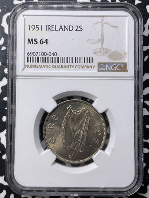 1951 Ireland 1 Florin NGC MS64 Lot#G8910 Choice UNC!