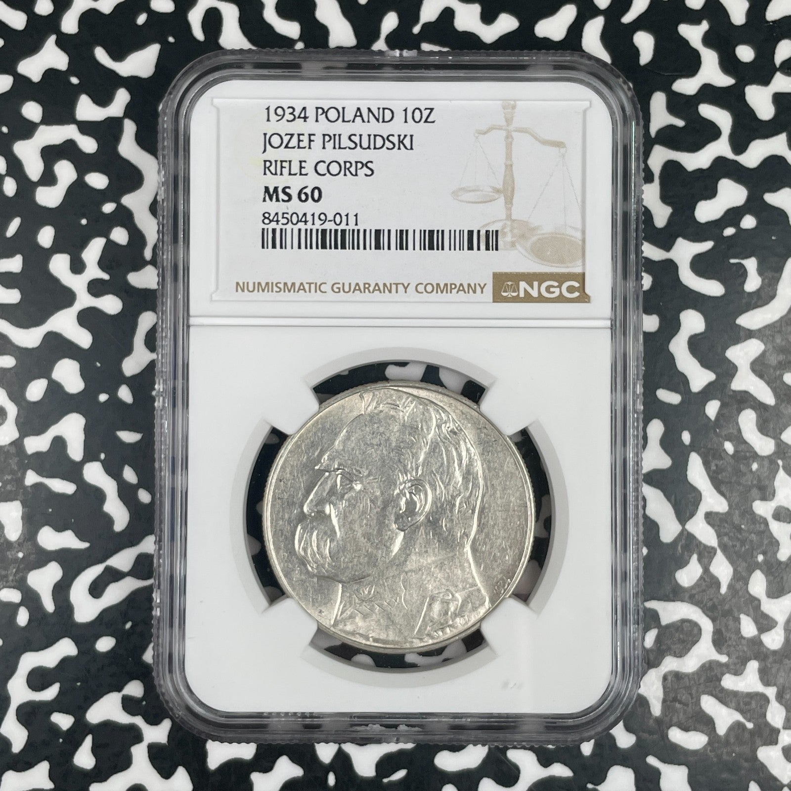 1934 Poland 10 Zlotych NGC MS60 Lot#G3743 Silver! Rifle Corps Y#20